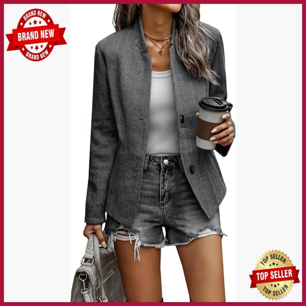 Women's Casual Blazer Long Sleeve Open Front Trench Coat Office Jacket